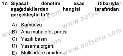 Kamu Yönetimi Dersi 2025 - 2026 Yılı (Final) Dönem Sonu Sınav Soruları 17. Soru