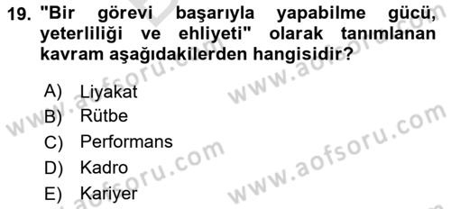Kamu Yönetimi Dersi 2025 - 2026 Yılı (Final) Dönem Sonu Sınav Soruları 19. Soru