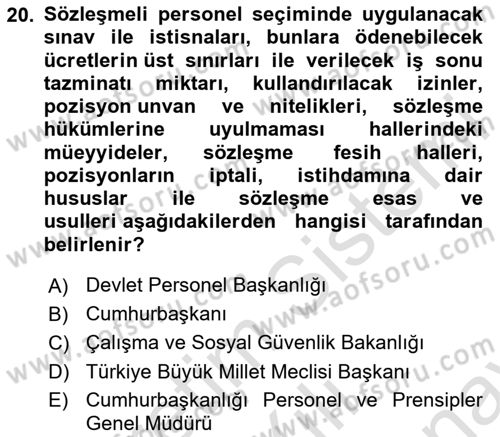 Kamu Yönetimi Dersi 2025 - 2026 Yılı (Final) Dönem Sonu Sınav Soruları 20. Soru