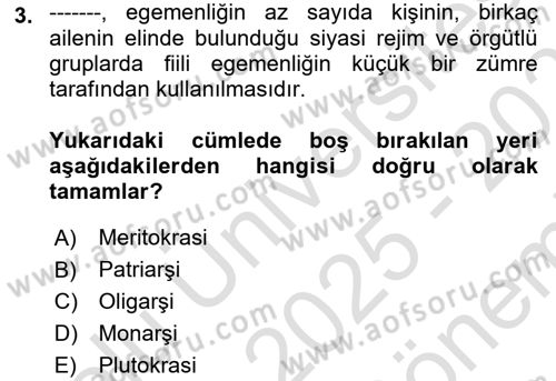 Kamu Yönetimi Dersi 2025 - 2026 Yılı (Final) Dönem Sonu Sınav Soruları 3. Soru