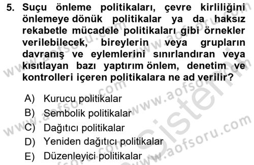 Kamu Yönetimi Dersi 2025 - 2026 Yılı (Final) Dönem Sonu Sınav Soruları 5. Soru