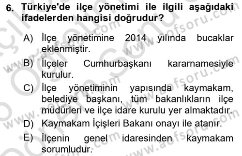 Kamu Yönetimi Dersi 2025 - 2026 Yılı (Final) Dönem Sonu Sınav Soruları 6. Soru