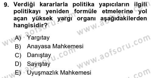 Kamu Yönetimi Dersi 2025 - 2026 Yılı (Final) Dönem Sonu Sınav Soruları 9. Soru