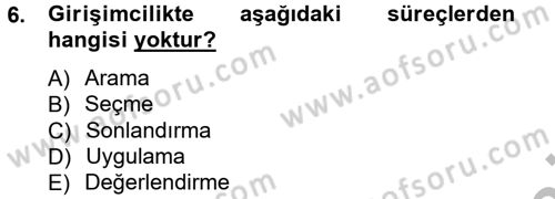 Girişimcilik ve İş Kurma Dersi Ara Sınavı Deneme Sınav Soruları 6. Soru