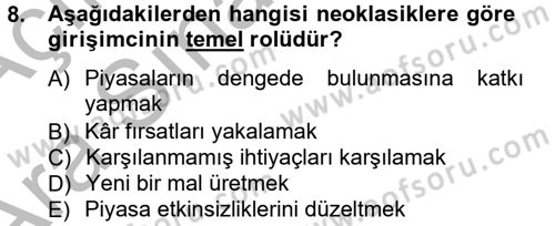 Girişimcilik ve İş Kurma Dersi Ara Sınavı Deneme Sınav Soruları 8. Soru