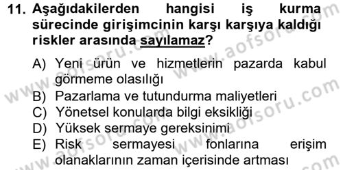 Girişimcilik ve İş Kurma Dersi 2012 - 2013 Yılı (Final) Dönem Sonu Sınav Soruları 11. Soru