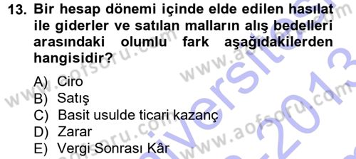 Girişimcilik ve İş Kurma Dersi 2012 - 2013 Yılı (Final) Dönem Sonu Sınav Soruları 13. Soru