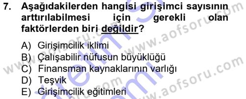 Girişimcilik ve İş Kurma Dersi 2012 - 2013 Yılı (Final) Dönem Sonu Sınav Soruları 7. Soru