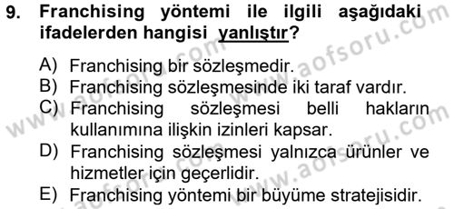 Girişimcilik ve İş Kurma Dersi 2012 - 2013 Yılı (Final) Dönem Sonu Sınav Soruları 9. Soru