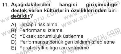 Girişimcilik ve İş Kurma Dersi 2012 - 2013 Yılı Tek Ders Sınav Soruları 11. Soru
