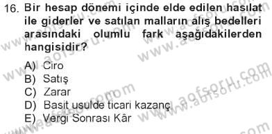 Girişimcilik ve İş Kurma Dersi 2012 - 2013 Yılı Tek Ders Sınav Soruları 16. Soru