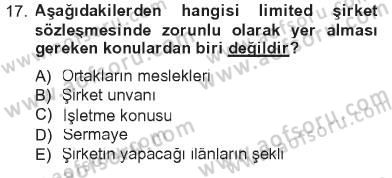 Girişimcilik ve İş Kurma Dersi 2012 - 2013 Yılı Tek Ders Sınav Soruları 17. Soru