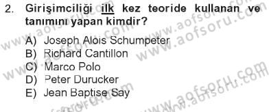 Girişimcilik ve İş Kurma Dersi 2012 - 2013 Yılı Tek Ders Sınav Soruları 2. Soru