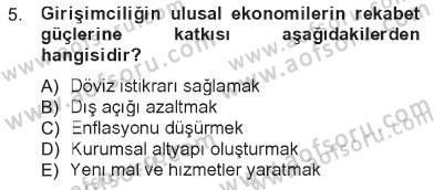 Girişimcilik ve İş Kurma Dersi 2012 - 2013 Yılı Tek Ders Sınav Soruları 5. Soru
