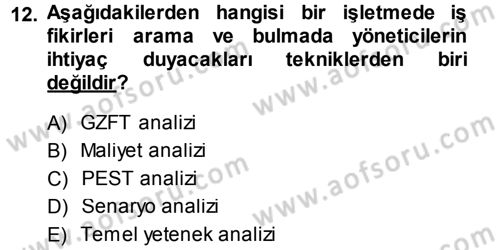 Girişimcilik ve İş Kurma Dersi Ara Sınavı Deneme Sınav Soruları 12. Soru