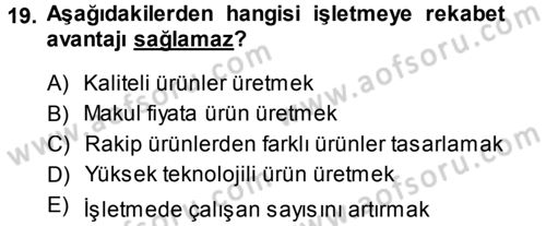 Girişimcilik ve İş Kurma Dersi Ara Sınavı Deneme Sınav Soruları 19. Soru