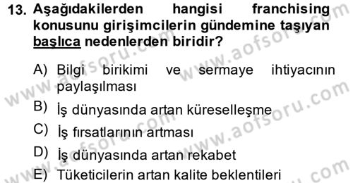 Girişimcilik ve İş Kurma Dersi 2013 - 2014 Yılı (Final) Dönem Sonu Sınav Soruları 13. Soru