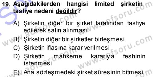 Girişimcilik ve İş Kurma Dersi 2013 - 2014 Yılı (Final) Dönem Sonu Sınav Soruları 19. Soru