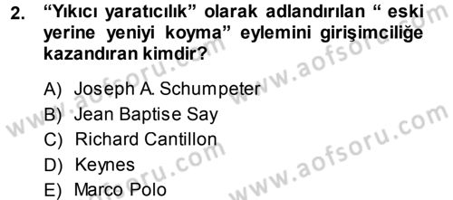 Girişimcilik ve İş Kurma Dersi 2013 - 2014 Yılı (Final) Dönem Sonu Sınav Soruları 2. Soru