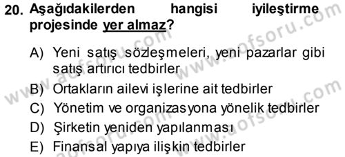 Girişimcilik ve İş Kurma Dersi 2013 - 2014 Yılı (Final) Dönem Sonu Sınav Soruları 20. Soru