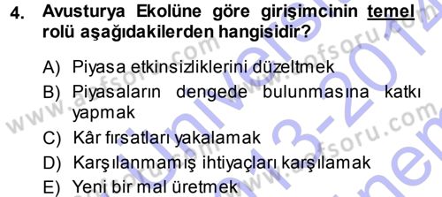 Girişimcilik ve İş Kurma Dersi 2013 - 2014 Yılı (Final) Dönem Sonu Sınav Soruları 4. Soru