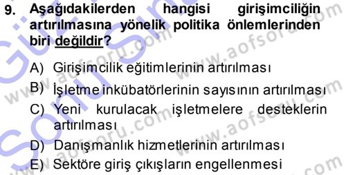 Girişimcilik ve İş Kurma Dersi 2013 - 2014 Yılı (Final) Dönem Sonu Sınav Soruları 9. Soru