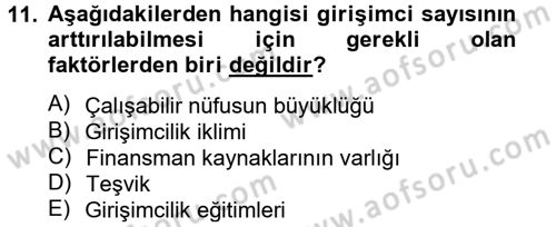 Girişimcilik ve İş Kurma Dersi 2013 - 2014 Yılı Tek Ders Sınav Soruları 11. Soru