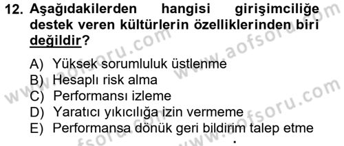 Girişimcilik ve İş Kurma Dersi 2013 - 2014 Yılı Tek Ders Sınav Soruları 12. Soru