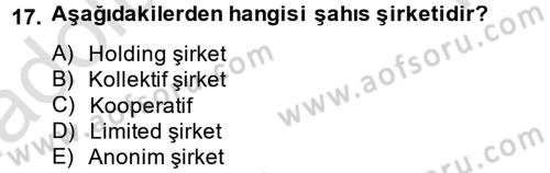 Girişimcilik ve İş Kurma Dersi 2013 - 2014 Yılı Tek Ders Sınav Soruları 17. Soru