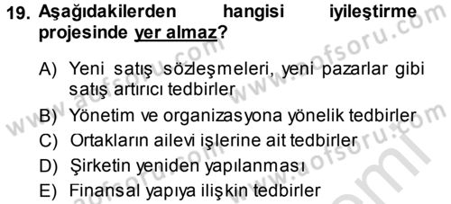 Girişimcilik ve İş Kurma Dersi 2013 - 2014 Yılı Tek Ders Sınav Soruları 19. Soru