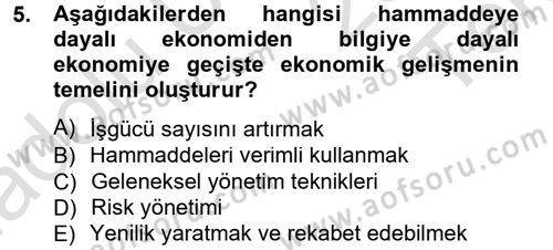 Girişimcilik ve İş Kurma Dersi 2013 - 2014 Yılı Tek Ders Sınav Soruları 5. Soru
