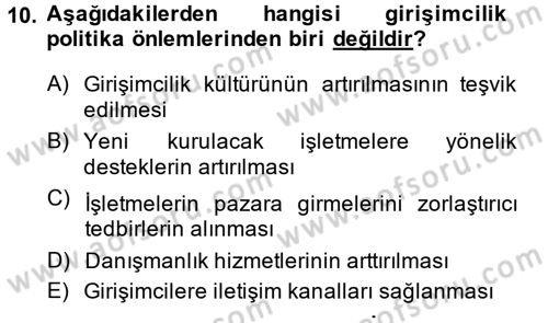 Girişimcilik ve İş Kurma Dersi 2014 - 2015 Yılı (Final) Dönem Sonu Sınav Soruları 10. Soru
