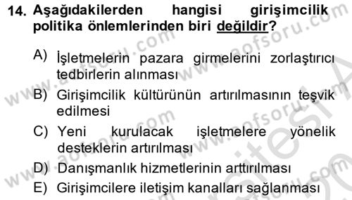 Girişimcilik ve İş Kurma Dersi 2014 - 2015 Yılı Tek Ders Sınav Soruları 14. Soru