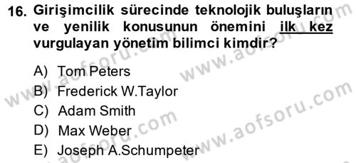 Girişimcilik ve İş Kurma Dersi 2014 - 2015 Yılı Tek Ders Sınav Soruları 16. Soru