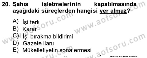 Girişimcilik ve İş Kurma Dersi 2014 - 2015 Yılı Tek Ders Sınav Soruları 20. Soru