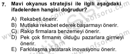Girişimcilik ve İş Kurma Dersi 2014 - 2015 Yılı Tek Ders Sınav Soruları 7. Soru