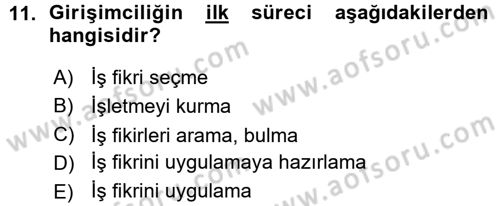 Girişimcilik ve İş Kurma Dersi 2015 - 2016 Yılı (Vize) Ara Sınav Soruları 11. Soru