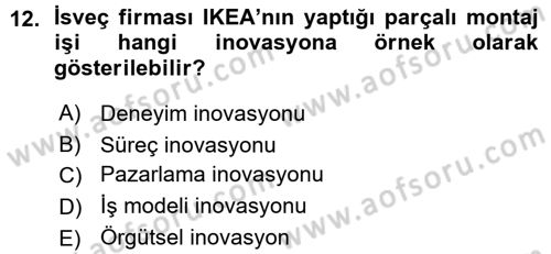Girişimcilik ve İş Kurma Dersi Ara Sınavı Deneme Sınav Soruları 12. Soru