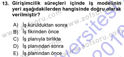 Girişimcilik ve İş Kurma Dersi Ara Sınavı Deneme Sınav Soruları 13. Soru