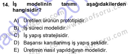 Girişimcilik ve İş Kurma Dersi Ara Sınavı Deneme Sınav Soruları 14. Soru