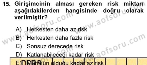 Girişimcilik ve İş Kurma Dersi Ara Sınavı Deneme Sınav Soruları 15. Soru