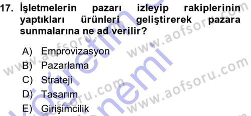 Girişimcilik ve İş Kurma Dersi 2015 - 2016 Yılı (Vize) Ara Sınav Soruları 17. Soru