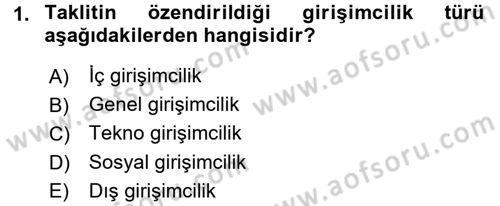 Girişimcilik ve İş Kurma Dersi 2015 - 2016 Yılı (Final) Dönem Sonu Sınav Soruları 1. Soru