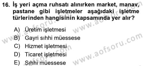 Girişimcilik ve İş Kurma Dersi 2015 - 2016 Yılı (Final) Dönem Sonu Sınav Soruları 16. Soru