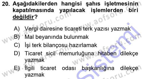 Girişimcilik ve İş Kurma Dersi 2015 - 2016 Yılı (Final) Dönem Sonu Sınav Soruları 20. Soru
