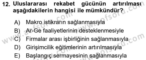 Girişimcilik ve İş Kurma Dersi 2015 - 2016 Yılı Tek Ders Sınav Soruları 12. Soru