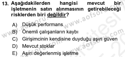 Girişimcilik ve İş Kurma Dersi 2015 - 2016 Yılı Tek Ders Sınav Soruları 13. Soru