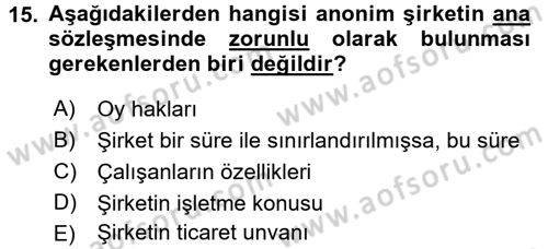 Girişimcilik ve İş Kurma Dersi 2015 - 2016 Yılı Tek Ders Sınav Soruları 15. Soru