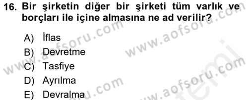 Girişimcilik ve İş Kurma Dersi 2015 - 2016 Yılı Tek Ders Sınav Soruları 16. Soru