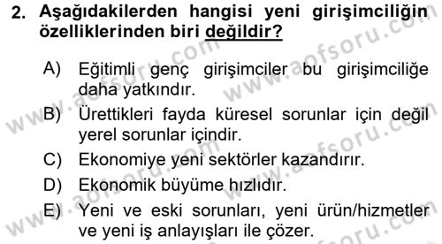 Girişimcilik ve İş Kurma Dersi 2015 - 2016 Yılı Tek Ders Sınav Soruları 2. Soru